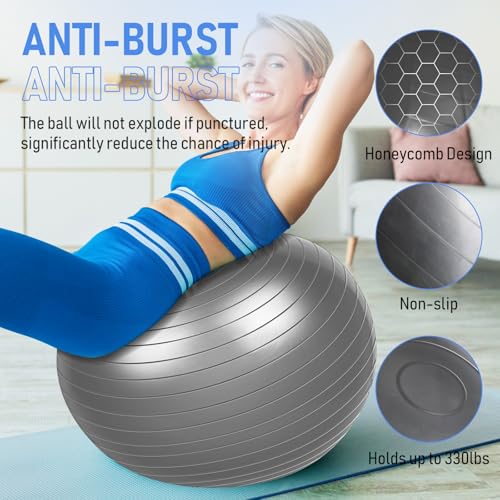 Image of Leyndo 8 Pcs 26 Inch Yoga Exercise Ball Pilates Pregnancy Birthing Fitness Ball with Quick Pump Anti Burst for Improved Posture Balance Yoga Pilates Training