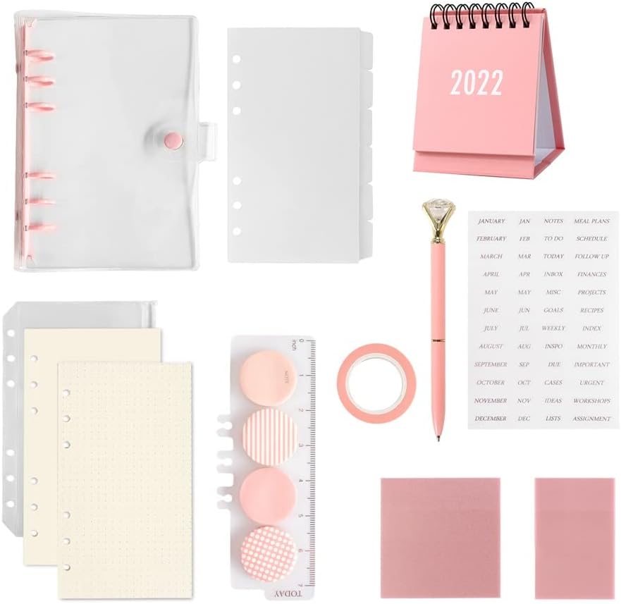 Stationery Gift Sets A6 Binder Cover Pocket Sleeves Transparent Dividers Round Sticky Page Flags for Women