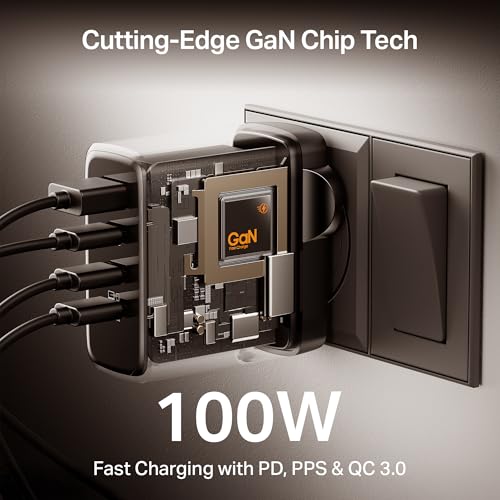 Image of Boat 100W GaN Charger: Fast Charging Adapter with 4 Ports (3 USB-C + 1 USB-A), PD Support, MacBook air M3 0-50% in 26 Minutes, Compatible w /All iPhones, Android Phones, MacBooks, Dell, HP (Ash Grey)