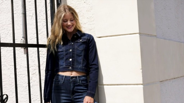 MAGOODGAN ♥ Wool padded crop blue jean jacket Button Up Long Sleeve Cropped Denim Jean Jacket Shrug