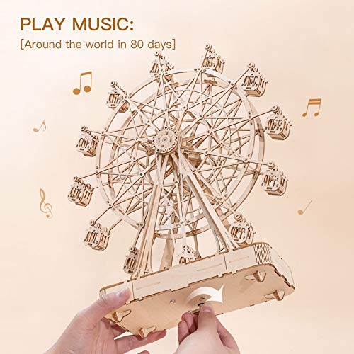 Robotime DIY Riesenrad Holzpuzzle 3D mit Musikbausätzen Holz Modellbausatz Puzzle Mechanische Modellbau Bastelset… – Bild 5