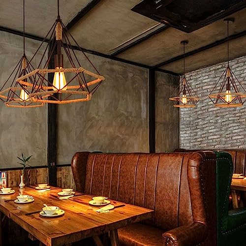 Lampe suspendue à une tête de base E27 en acier et corde pour restaurant