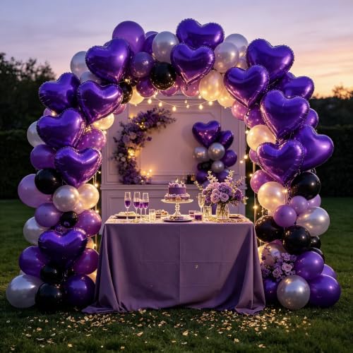 Image of 36 Pcs Purple Heart Balloons,18 Inch Heart Foil Balloons Valentine Balloon for Wedding Engagement Party Valentine Day Decorations