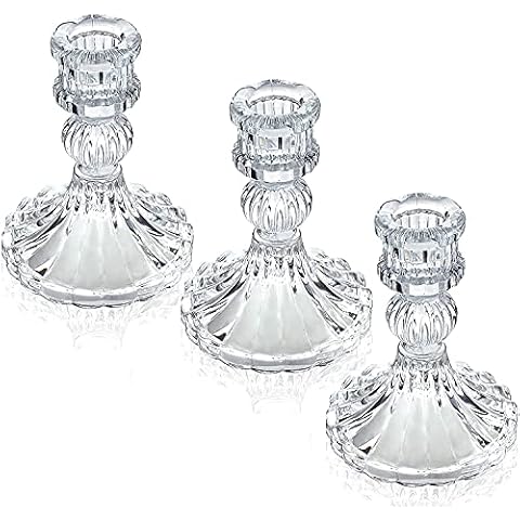 Glass Candle Holder Taper Candlestick Holders, Decorative Candle Sticks Set of 3, for Formal Events, Wedding, Church, Fall, Holiday DéCor, Table Centerpiece Decoration Cover