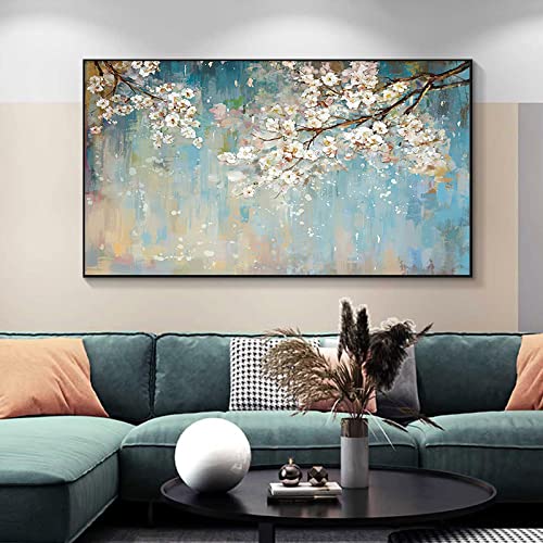 Art mural fleurs pour habiller un grand mur de salon blanc