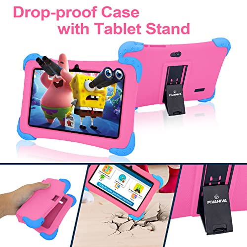 Fivahiva Kids Tablet 7 Inch Android Tablet For Kids Learning Tablet For Toddler Girls Tablets With Silicone Case,Educational,Games,Parental Control App,Wifi,Dual Camera,Gps,Bluetooth #TOP5