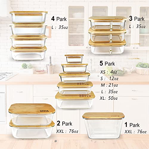 Urban Green Glass Container With Wood Lid, Glass Food Storage Container With Lids, Glass Meal Prep Containers Set, Glass Containers Set (Natural-Bamboo-1P) #TOP6