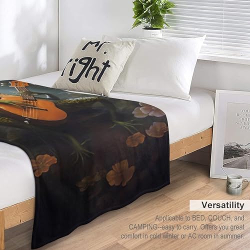 Plaid Canapé Flannel Isolant et Chaud : Couverture de Luxe Grenouille Guitare
