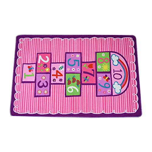 Hopscotch Kids Rug Bedroom Pink Purple Girl Rug Children Carpet Boys Bedroom Playroom Play Mat School Classroom Learning Carpet Educational Rug with Non-Slip Backing