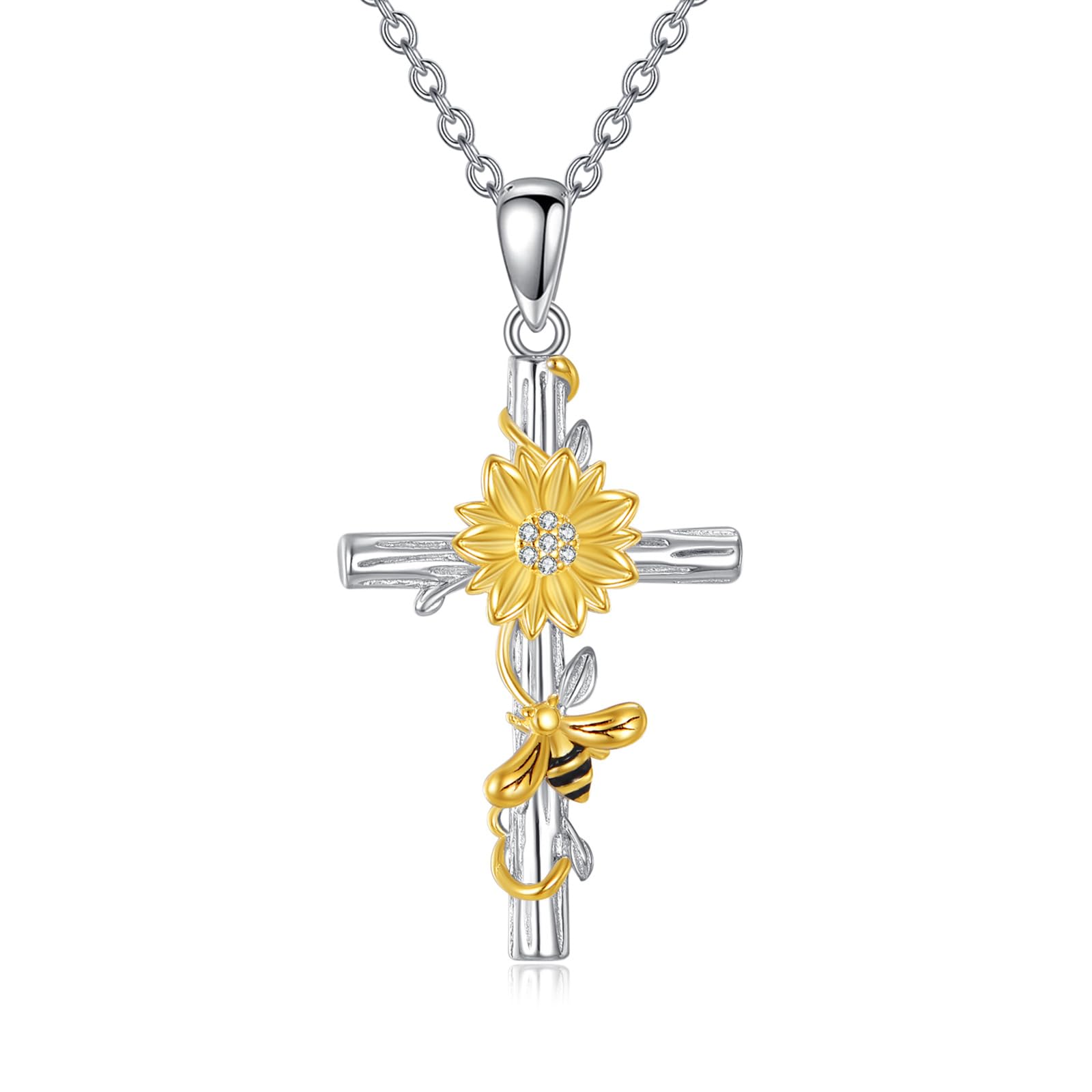 JERWLI Kreuz Halskette S925 Sterling Silber Kolibri/Schmetterling/Biene/Kardinal Anhänger Halskette Religiöser Schmuck Geschenk für Damen Frauen