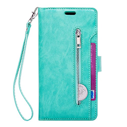 SUPZY Galaxy Note 9 Wallet Case, [9 Card Slots] [Photo & Wallet Pocket] Multi-Function Premium PU Leather Magnetic Flip Shockproof Zipper Wallet Cover for Samsung Galaxy Note 9 (Mint)