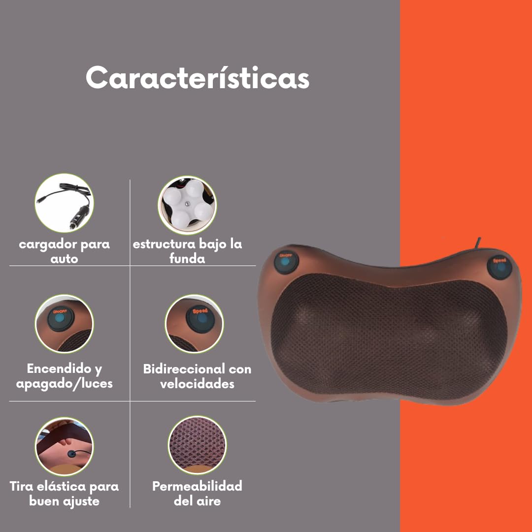 Masajeador Cervical y Espalda. Almohada relajante, Cojín Eléctrico con Calor, regulable con dos botones. Masajeador Bidireccional con 8 Rodillos, Ideal para Casa, Oficina, Coche o Viaje.