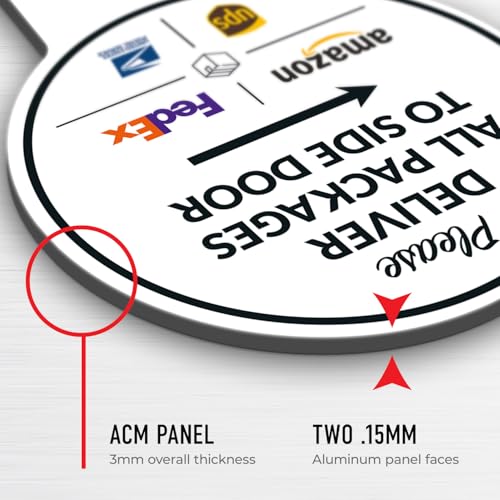 Image of Package Delivery Sign, Delivery Instructions Deliver All Package to Side Door Left Arrow Sign, 7x13 Inches Round Shape, Aluminum Composite Made in USA by Sigo Signs