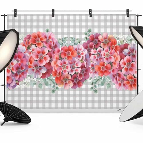 Watercolor Geranium Flower Leaves Backdrop for Photography,Gray and White Buffalo