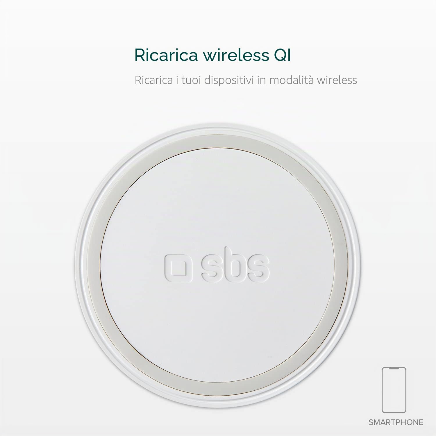 SBS Caricatore da Tavolo Wireless Fast Charge, 15W per Ricarica Ultra Rapida, Base di Ricarica per Cellulari Qi, Smartphone iPhone/Samsung/Xiaomi/Oppo/Huawei
