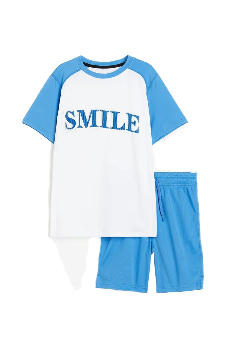 Bold N Elegant Kids Colorblock Half Sleeve Polyester T-shirt Shorts Summer Clothing Set for Infant Toddler Baby Boy Girl (White - Blue, 18-24 M) 1