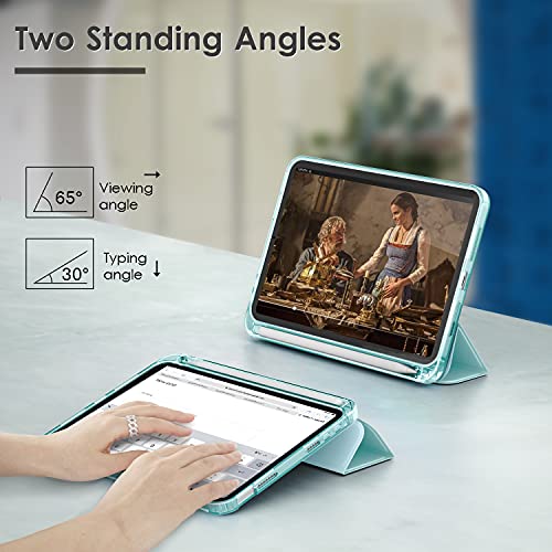 Dtto Ipad Mini 6 Case 8.3 Inch 2021, Premium Leather Business Folio Stand Case Blossom With Protective Soft Translucent Frosted Back Case Ice Blue #TOP7