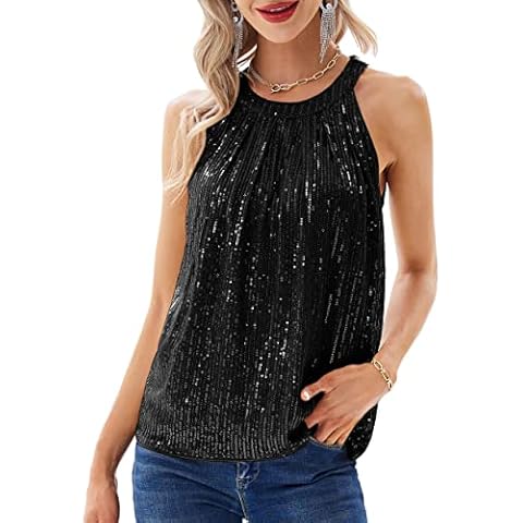 GRACE KARIN Women's Glitter Sequins Halterneck Top Cover