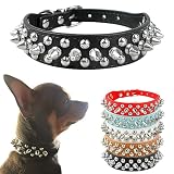 Hundehalsband mit Nieten, PU-Leder, Pitbull-Nieten, verstellbares Halsband (schwarz, 27–32 cm)