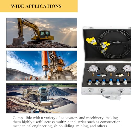 Image of Hydraulic Pressure Test Kit, 3 Gauges( /4000 /6000 /10000 PSI) & 8 Test Couplings & 1 Quick Connector & 3 Test Hoses, Hydraulic Pressure Gauges, for Excavator, Construction, Machinery