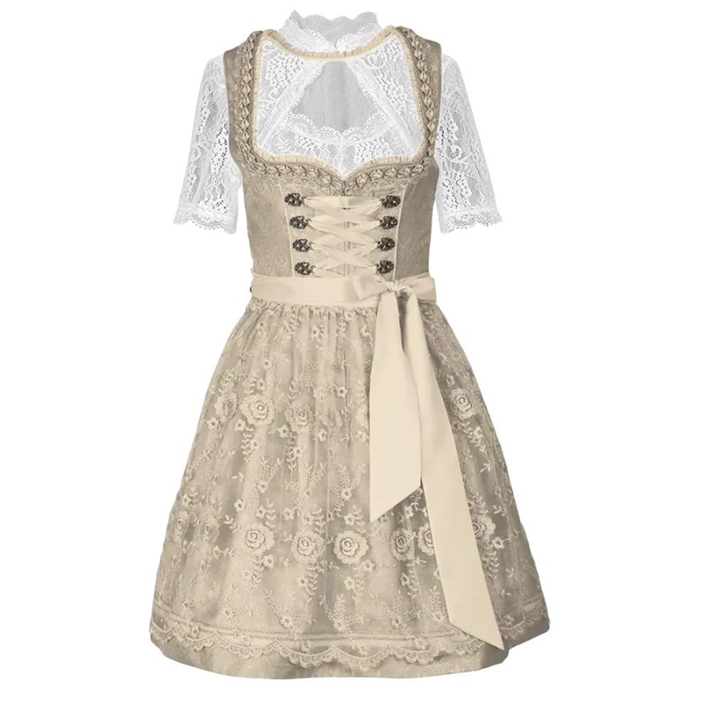 Godoboo Dirndl Damen Midi Trachtenkleid Trachtenrock Trachtenmode Kleid Dirndlkleid Tachtenkleid für Oktoberfest