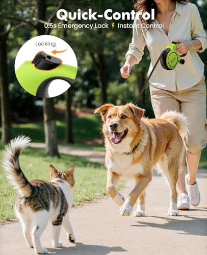pecute Hundeleine 8m| Roll-Leine Reflektierende für Hund mit Kotbeutel-Set & Kotbeutelhalter, für Mittel & große Hunde (15-50kg)| 360°Anti-Verwicklung, Arbeitssparender Griff, Kotbeutel & Halter, Grün
