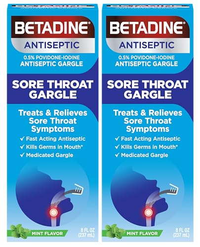 Betadine Sore Throat Relief Gargle, Mint Flavor, Fast...