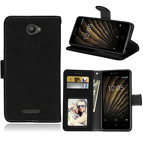 Funda BQ Aquaris U/U Lite 5.0 Inches Case,Bookstyle 3 Card Slot PU Cuero Cartera para TPU Silicone Case Cover(Negro)