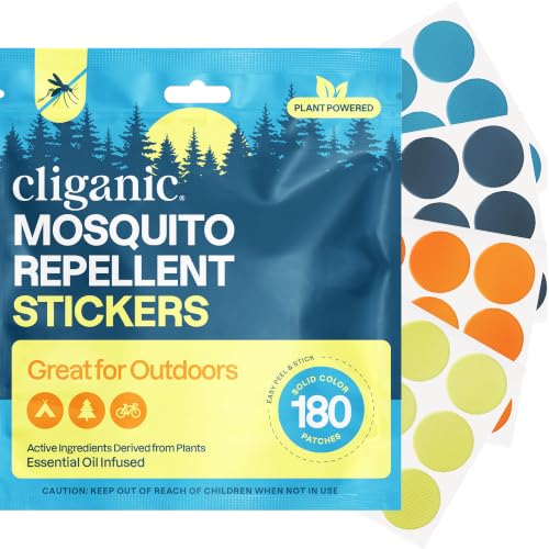 Image of Cliganic Mosquito Repellent Stickers for Kids & Adults (180 Pack) - Solid Patches, Natural DEET-Free, Essential Oil Infused, Insect Repelling Garments