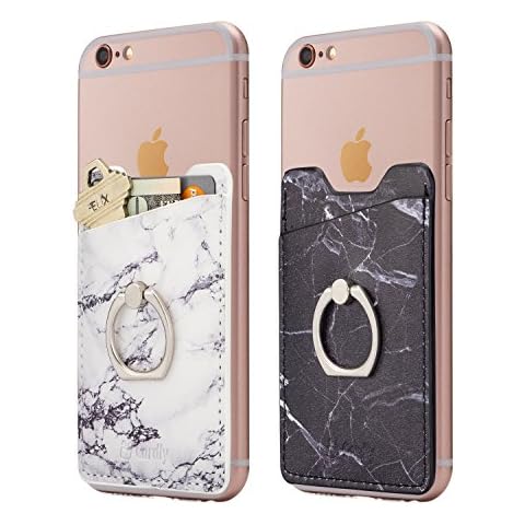 Cardly (Two) Finger Ring and Cell Phone Stick on Wallet Card Holder Phone Pocket for iPhone, Android and All Smartphones. (White & Black) Cover