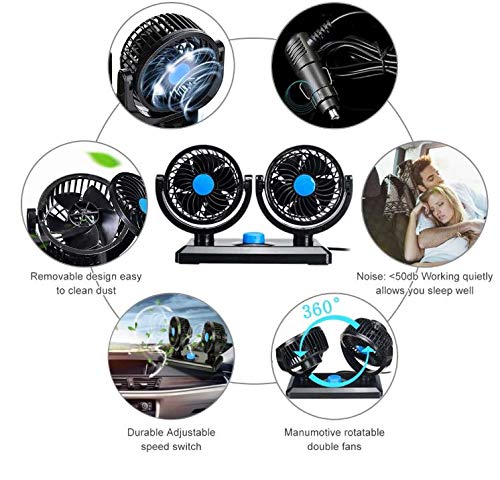 Image of WolkomHome Car Fan 12 Volt hi speed 12V 360 Degree All-Round Adjustable Auto Air Cooling Dual Head Fan Low Noise Auto Cooler Air car fan 12 volt hi speed cooler for all cars