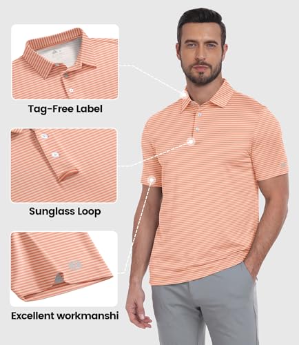 Image of ZITY 5 Pack Mens Golf Striped Polo Shirts Short Sleeve UPF 50+ Moisture Wicking Athletic Daily Casual Collared Shirt