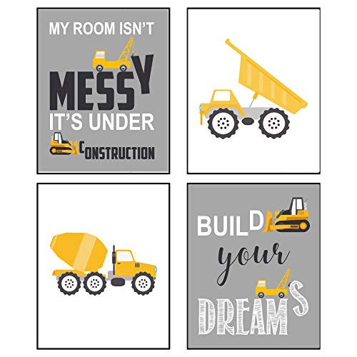 Construction Truck Themed Art Print Room Wall Decoration (Set or Four)