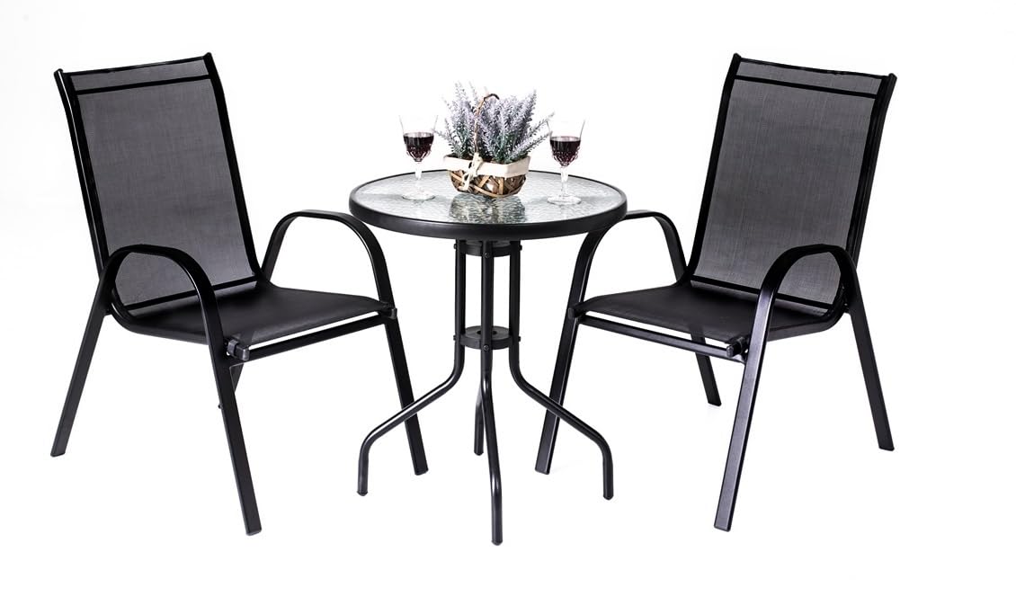 Gartentisch Glastisch Bistrotisch Balkontisch 60x60x70cm Outdoor Garten Terrasse schwarz mit gemusterter Glasplatte