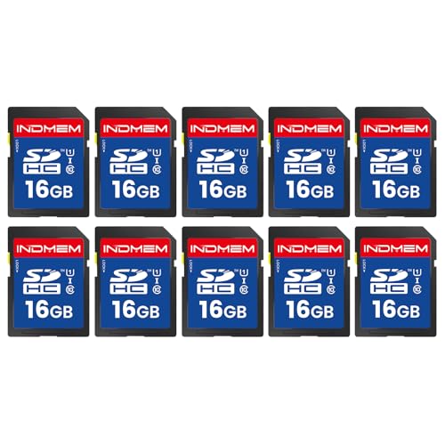 INDMEM SD Card 16GB, 10-Pack UHS-I Class 10 MLC Flash Memory Card, High-Speed Secure Digital Cards for Cameras, DSLR, Action Cams - Reliable Storage