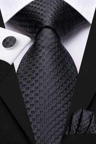 Image of Dubulle Mens Paisley Floral Silk Tie for Men Striped Necktie and Pocket Square Cufflinks Set Wedding Business