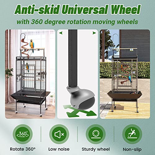 82 Inch Bird Cage, BOINN Bird Flight Cages with Rolling Stand & Bottom Tray, Wrought Iron Parrot Cage with PlayTop for Parakeet, Lovebirds, Ringneck, Cockatiels - Thumbnail 4