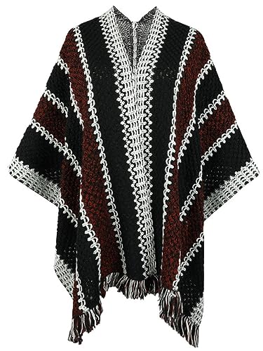 Capa de entretiempo estilo poncho con flecos y estampado patchwork vintage 3