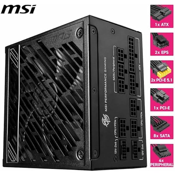 Блок питания MSI MPG A1000GS PCIE5 1000 Вт 80 Plus Gold ATX 3.1 поддержка GPU PCIe 5.1 Dual-Native 12 V-2 x 6 кабель с двумя разъемами 12 V-2 x 6 блок питания ATX модульные кабели