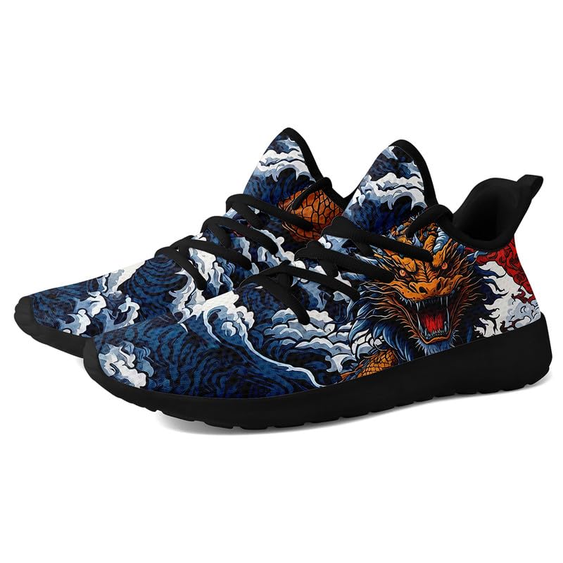 Men's Dynamic Dragon-Print Athletic Road Running Shoes Lightweight Walking Sneaker with Mythical Design Black Cool Tennis Shoes2