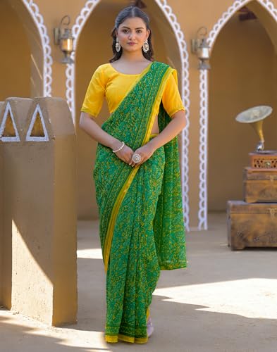 Image of SIRIL Women's Chiffon Printed Saree With Unstitched Blouse Piece