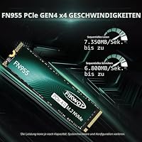 Fikwot FN955 1TB M.2 PCIe Gen4 Internes Solid State Drive mit Graphene Kühlaufkleber - Bis zu 7350 MB/s, Dynamischer SLC Cache, Kompatibel mit Laptops und PC Desktops – Ansicht 2