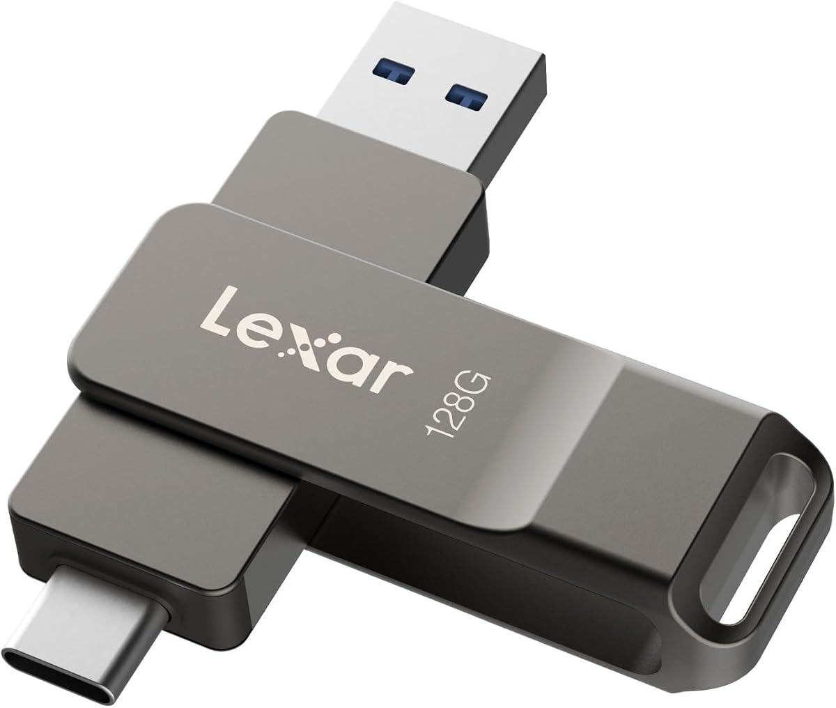 D40E Unidad de salto tipo C dual USB 3.2 Gen 1 de 128 GB, gris titanio | Flash USB-C, carcasa metálica, diseño giratorio, memoria USB
