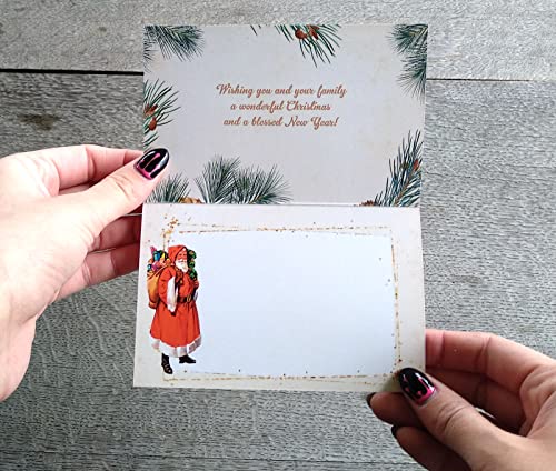 Image of PIXILUV CHRISTMAS WITH SANTA (Pack of 12) Notecards Small Greeting Cards # Vintage Santa Claus and Christmas Scenes ~ Vintage Christmas Postcards Reprint