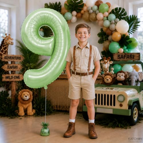 Image of KatchOn, Sage Green Number 9 Balloon For Birthday Decorations - 40 Inch