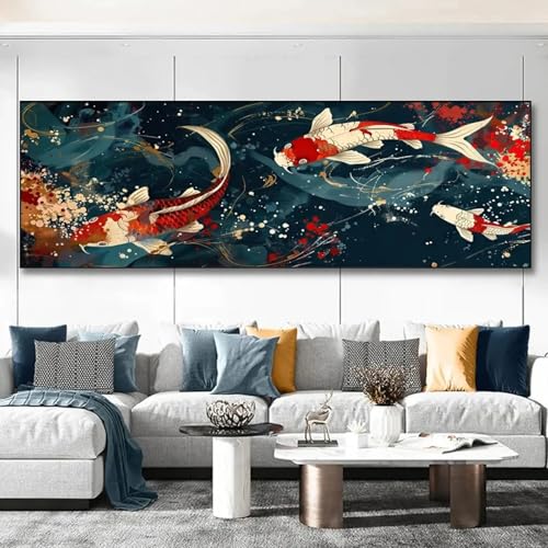 Affiche carpe koï rouge et blanche pour salon zen moderne en toile