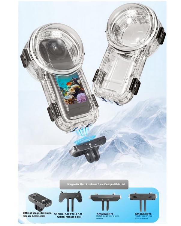 Coyktonty Invisible Dive Case for Insta360 X5,196ft/60M Waterproof Housing with 1/4 Threaded Hole,Quick Connect Magnetic Adapter Mount