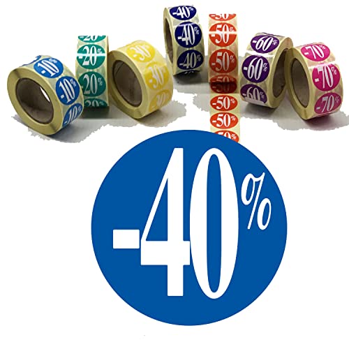 Affichesstore 30243 - Rouleau de 500 Étiquettes Autocollantes - Ø 25mm - Adhésives - Brillantes - Stickers -40% Bleu Foncé pour Remise/Promotion/Soldes