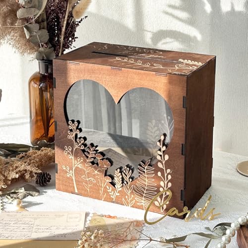 OurWarm Wedding Card Box for Party, Wooden Wedding Card Boxes for Reception, Rustic Wedding Box for Cards and Money, Envelope Money Box Gift Card Box for Wedding Decor Graduation Baby Shower Birthday