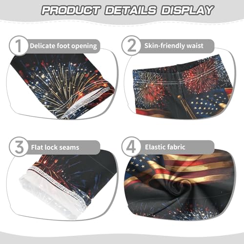 Boccsty Three Colorful Fireworks USA Flag Girls Leggings Kids Yoga Pants Dance Active Tights 4T3